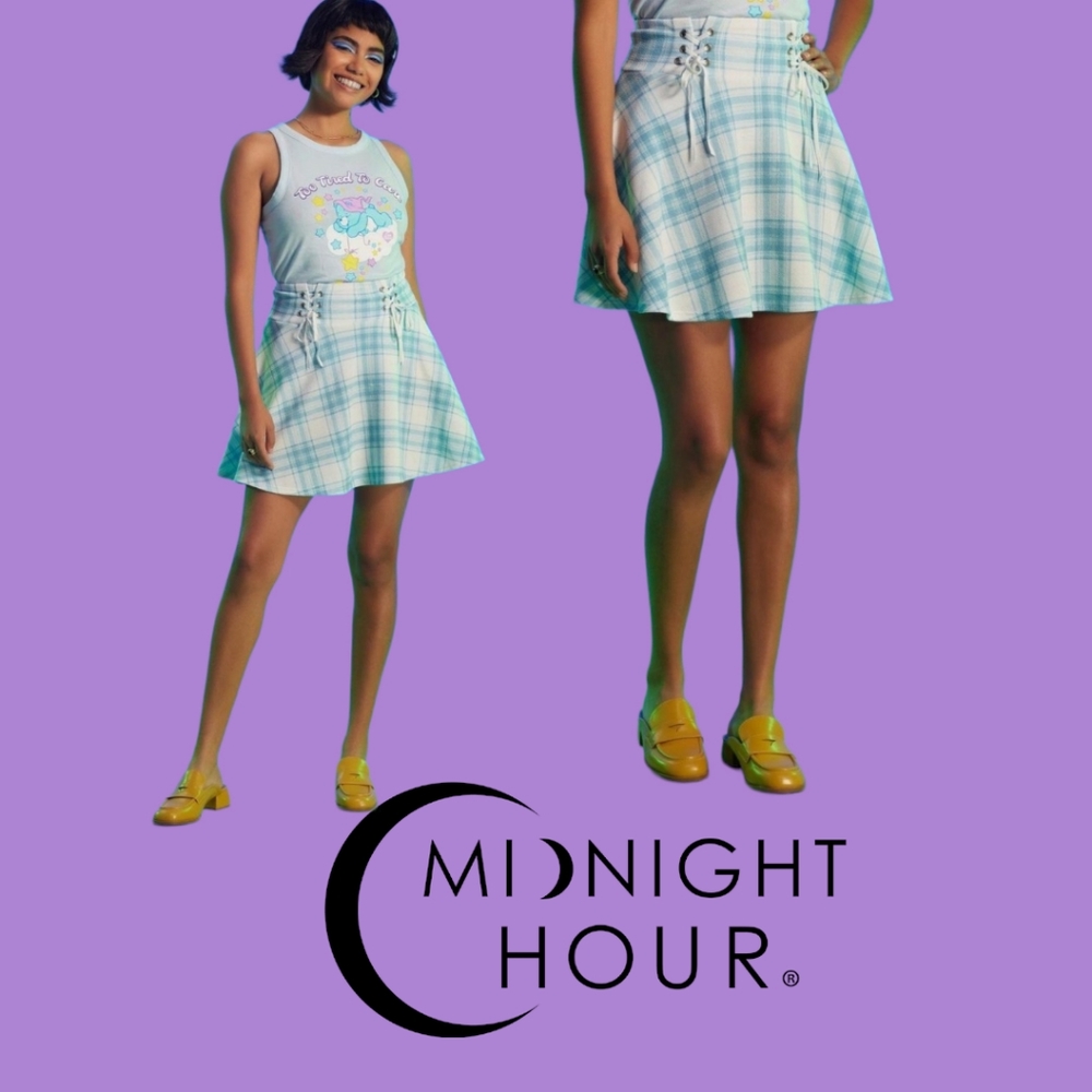 Midnight Hour: Blue & White Plaid Double Lace-Up Skirt